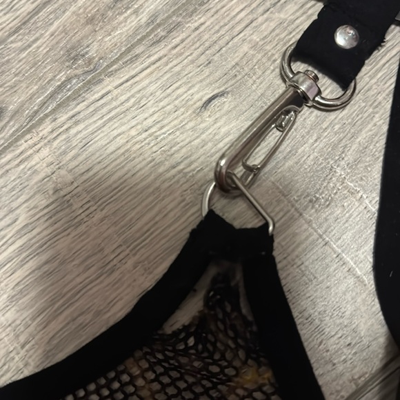 Cheetah print fishnet dress with silver metal clasp straps stretchy one size - Picture 8 of 10